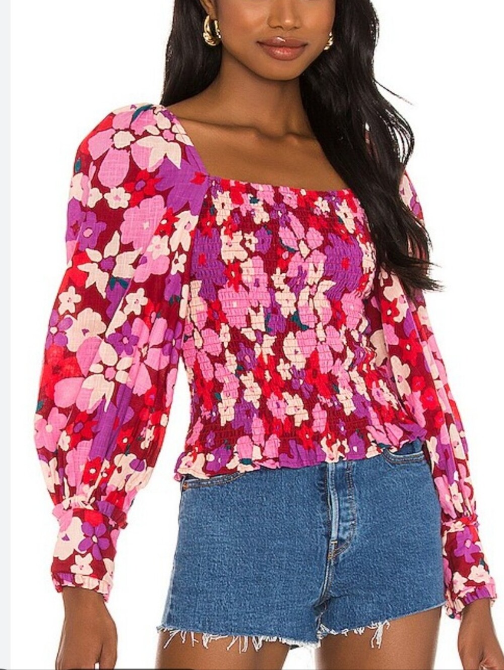 Free People Women's Ariana Printed Top in Party Combo Floral Print Size Medium